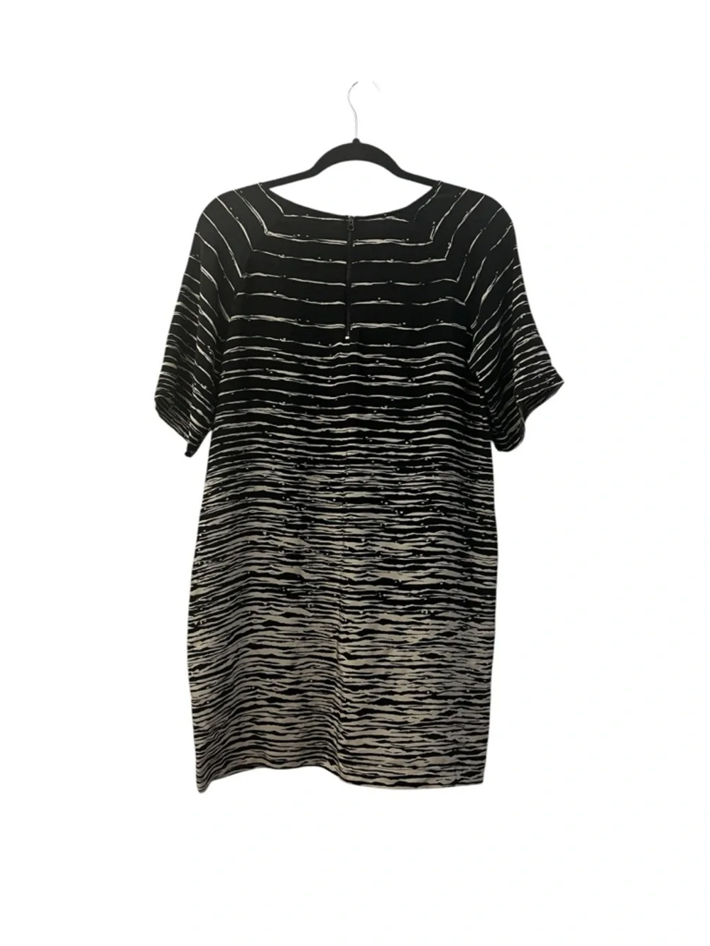 VINCE 100% Silk Lightweight Black & Cream Wavy Stripes Tunic Dress Relaxed Fit